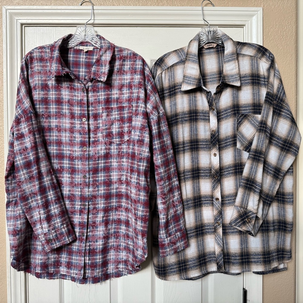 Two Plaid long sleeved button down boutique shirts
